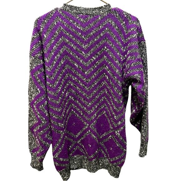 D. D. Sloane purple and gray heather chevron striped long sweater size large - Picture 6 of 11